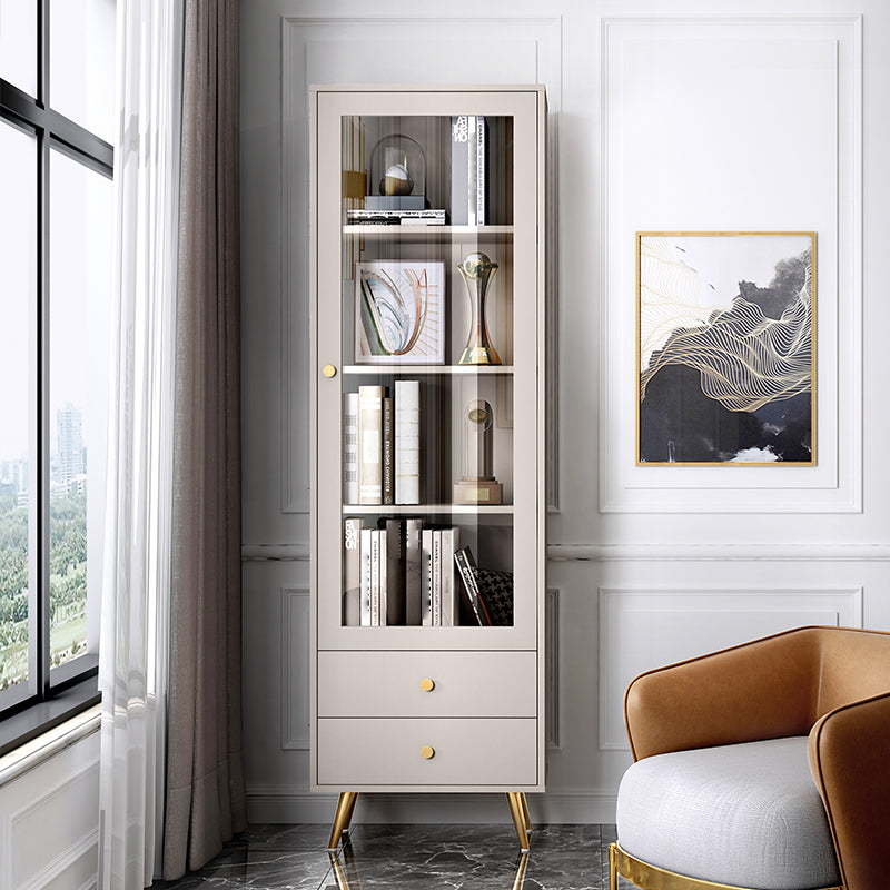 Glam Style Bookshelf Standard Closed Back Shelf Bookcase With Cabinet 23.6"L x 11.8"W x 76.9"H Champagne Clearhalo 'Bookcases' 'furn' 'furn_bookcases' 'Furniture' 'furniture_bookcases' 'kitchen' 'kitchen_bookcases' 'Living Room Furniture' 'Office Furniture' 4844395
