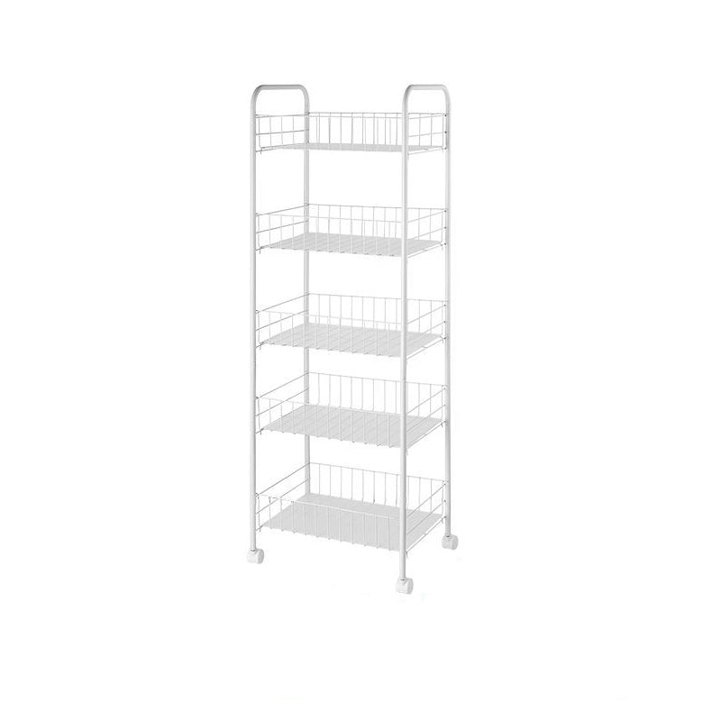 Industrial Iron Etagere Bookshelf Open Vertical Bookshelf with Caster Wheels 14.4"L x 10.6"W x 41.3"H White Clearhalo 'Bookcases' 'furn' 'furn_bookcases' 'Furniture' 'furniture_bookcases' 'kitchen' 'kitchen_bookcases' 'Living Room Furniture' 'Office Furniture' 4844492