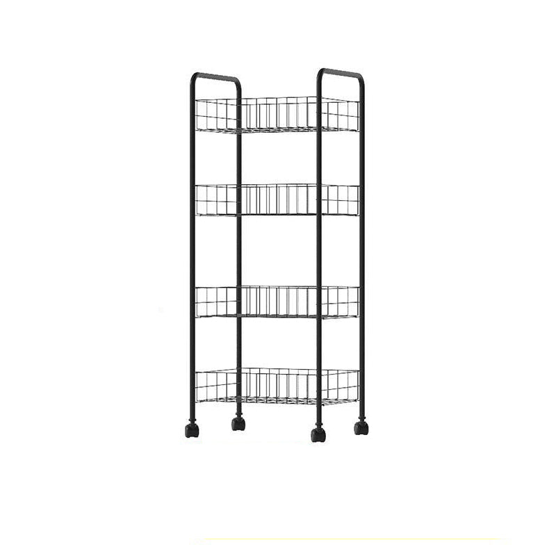 Industrial Iron Etagere Bookshelf Open Vertical Bookshelf with Caster Wheels 14.4"L x 10.6"W x 33.1"H Black Clearhalo 'Bookcases' 'furn' 'furn_bookcases' 'Furniture' 'furniture_bookcases' 'kitchen' 'kitchen_bookcases' 'Living Room Furniture' 'Office Furniture' 4844493
