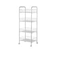 Industrial Iron Etagere Bookshelf Open Vertical Bookshelf with Caster Wheels 14.4"L x 10.6"W x 33.1"H White Clearhalo 'Bookcases' 'furn' 'furn_bookcases' 'Furniture' 'furniture_bookcases' 'kitchen' 'kitchen_bookcases' 'Living Room Furniture' 'Office Furniture' 4844495