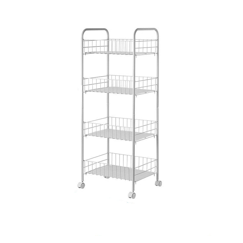 Industrial Iron Etagere Bookshelf Open Vertical Bookshelf with Caster Wheels 14.4"L x 10.6"W x 33.1"H White Clearhalo 'Bookcases' 'furn' 'furn_bookcases' 'Furniture' 'furniture_bookcases' 'kitchen' 'kitchen_bookcases' 'Living Room Furniture' 'Office Furniture' 4844495