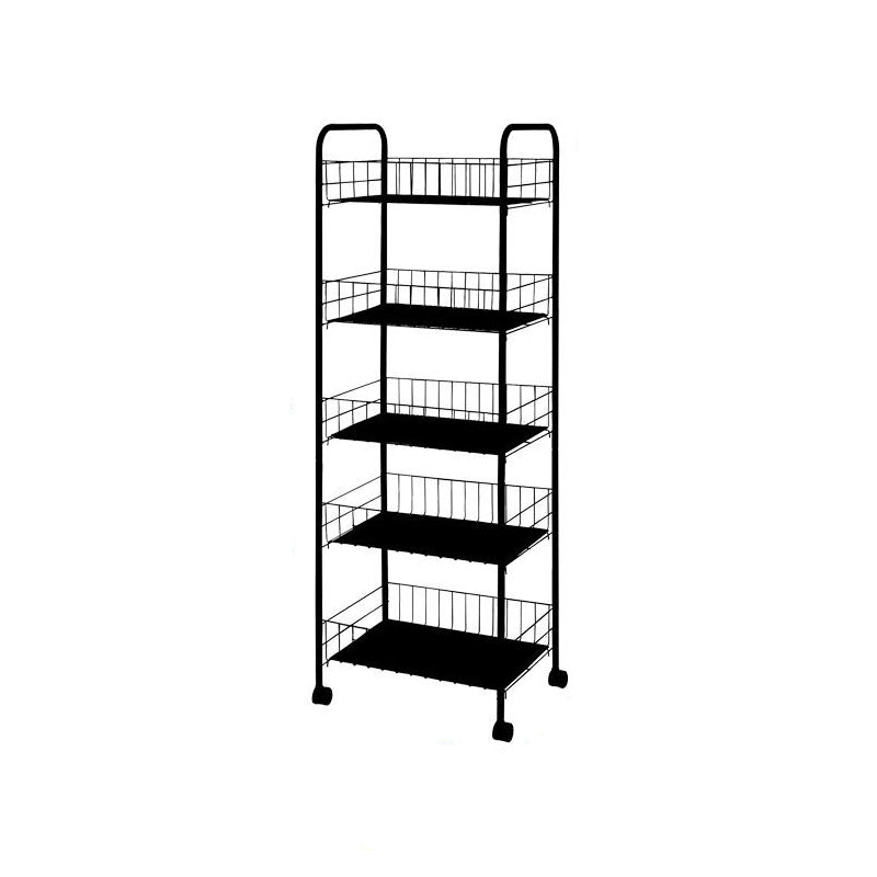 Industrial Iron Etagere Bookshelf Open Vertical Bookshelf with Caster Wheels 14.4"L x 10.6"W x 41.3"H Black Clearhalo 'Bookcases' 'furn' 'furn_bookcases' 'Furniture' 'furniture_bookcases' 'kitchen' 'kitchen_bookcases' 'Living Room Furniture' 'Office Furniture' 4844504