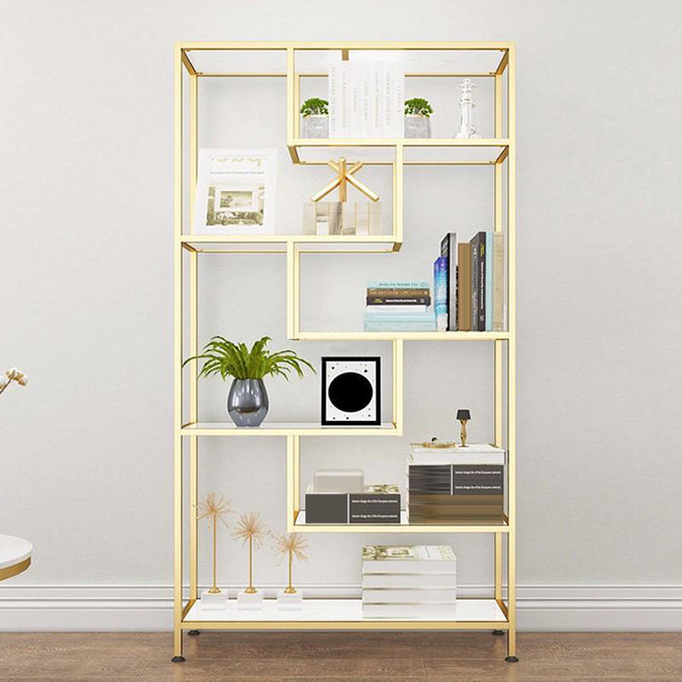 11.81"W Bookshelf Open Back Glam Style Bookcase for Study Room Home Office White-Gold Clearhalo 'Bookcases' 'furn' 'furn_bookcases' 'Furniture' 'furniture_bookcases' 'kitchen' 'kitchen_bookcases' 'Living Room Furniture' 'Office Furniture' 4844534