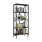 Industrial Folding Etagere Bookshelf Metal Open Bookshelf with Caster Wheels 28.1"L x 14.4"W x 64.2"H Black Clearhalo 'Bookcases' 'furn' 'furn_bookcases' 'Furniture' 'furniture_bookcases' 'kitchen' 'kitchen_bookcases' 'Living Room Furniture' 'Office Furniture' 4844612
