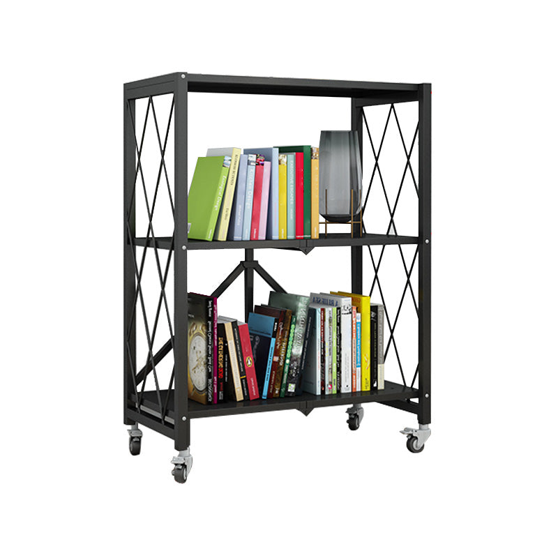 Industrial Folding Etagere Bookshelf Metal Open Bookshelf with Caster Wheels 28.1"L x 14.4"W x 34.3"H Black Clearhalo 'Bookcases' 'furn' 'furn_bookcases' 'Furniture' 'furniture_bookcases' 'kitchen' 'kitchen_bookcases' 'Living Room Furniture' 'Office Furniture' 4844616