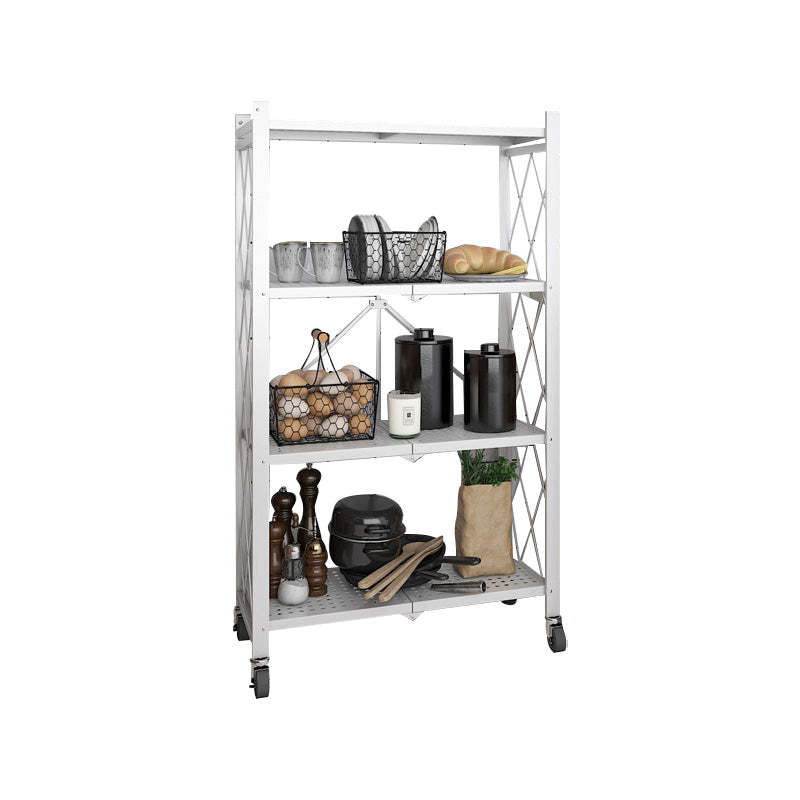 Industrial Folding Etagere Bookshelf Metal Open Bookshelf with Caster Wheels 24"L x 14.4"W x 50.2"H White Clearhalo 'Bookcases' 'furn' 'furn_bookcases' 'Furniture' 'furniture_bookcases' 'kitchen' 'kitchen_bookcases' 'Living Room Furniture' 'Office Furniture' 4844620
