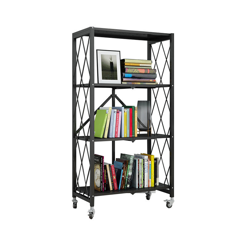 Industrial Folding Etagere Bookshelf Metal Open Bookshelf with Caster Wheels 28.1"L x 14.4"W x 50.2"H Black Clearhalo 'Bookcases' 'furn' 'furn_bookcases' 'Furniture' 'furniture_bookcases' 'kitchen' 'kitchen_bookcases' 'Living Room Furniture' 'Office Furniture' 4844621