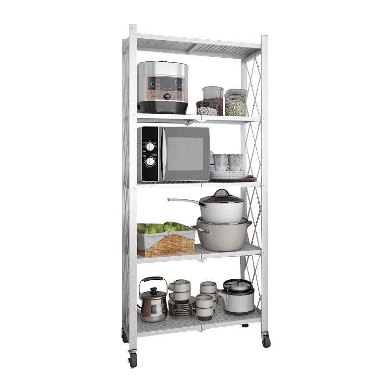 Industrial Folding Etagere Bookshelf Metal Open Bookshelf with Caster Wheels 24"L x 14.4"W x 64.2"H White Clearhalo 'Bookcases' 'furn' 'furn_bookcases' 'Furniture' 'furniture_bookcases' 'kitchen' 'kitchen_bookcases' 'Living Room Furniture' 'Office Furniture' 4844624