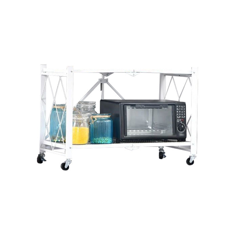 Industrial Folding Etagere Bookshelf Metal Open Bookshelf with Caster Wheels 28"L x 13.4"W x 19.3"H White Clearhalo 'Bookcases' 'furn' 'furn_bookcases' 'Furniture' 'furniture_bookcases' 'kitchen' 'kitchen_bookcases' 'Living Room Furniture' 'Office Furniture' 4844626