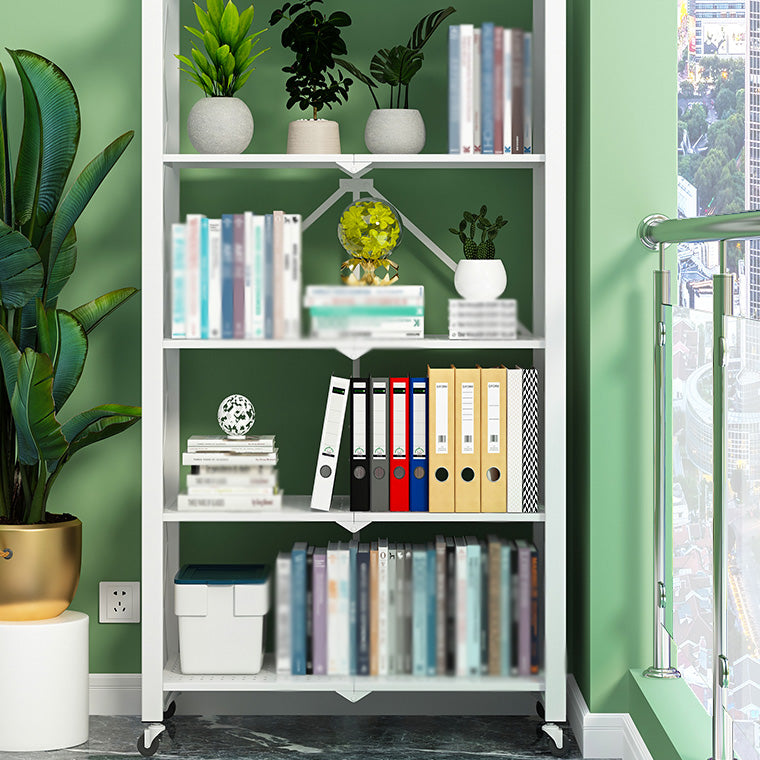 Industrial Folding Etagere Bookshelf Metal Open Bookshelf with Caster Wheels Clearhalo 'Bookcases' 'furn' 'furn_bookcases' 'Furniture' 'furniture_bookcases' 'kitchen' 'kitchen_bookcases' 'Living Room Furniture' 'Office Furniture' 4844627