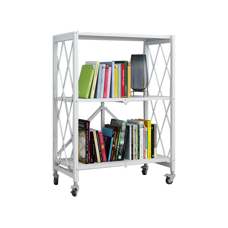 Industrial Folding Etagere Bookshelf Metal Open Bookshelf with Caster Wheels 28.1"L x 14.4"W x 34.3"H White Clearhalo 'Bookcases' 'furn' 'furn_bookcases' 'Furniture' 'furniture_bookcases' 'kitchen' 'kitchen_bookcases' 'Living Room Furniture' 'Office Furniture' 4844628
