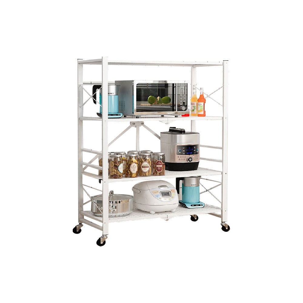 Industrial Folding Etagere Bookshelf Metal Open Bookshelf with Caster Wheels 39.8"L x 13.4"W x 49.2"H White Clearhalo 'Bookcases' 'furn' 'furn_bookcases' 'Furniture' 'furniture_bookcases' 'kitchen' 'kitchen_bookcases' 'Living Room Furniture' 'Office Furniture' 4844630