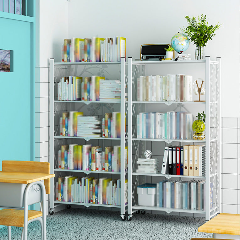 Industrial Folding Etagere Bookshelf Metal Open Bookshelf with Caster Wheels Clearhalo 'Bookcases' 'furn' 'furn_bookcases' 'Furniture' 'furniture_bookcases' 'kitchen' 'kitchen_bookcases' 'Living Room Furniture' 'Office Furniture' 4844632