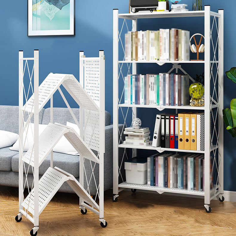 Industrial Folding Etagere Bookshelf Metal Open Bookshelf with Caster Wheels Clearhalo 'Bookcases' 'furn' 'furn_bookcases' 'Furniture' 'furniture_bookcases' 'kitchen' 'kitchen_bookcases' 'Living Room Furniture' 'Office Furniture' 4844635