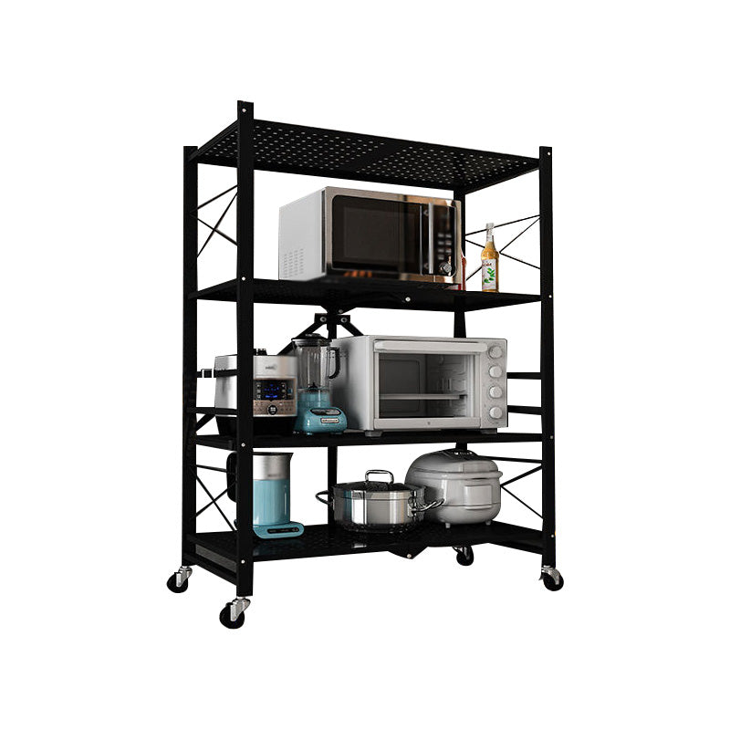 Industrial Folding Etagere Bookshelf Metal Open Bookshelf with Caster Wheels 39.8"L x 13.4"W x 49.2"H Black Clearhalo 'Bookcases' 'furn' 'furn_bookcases' 'Furniture' 'furniture_bookcases' 'kitchen' 'kitchen_bookcases' 'Living Room Furniture' 'Office Furniture' 4844638