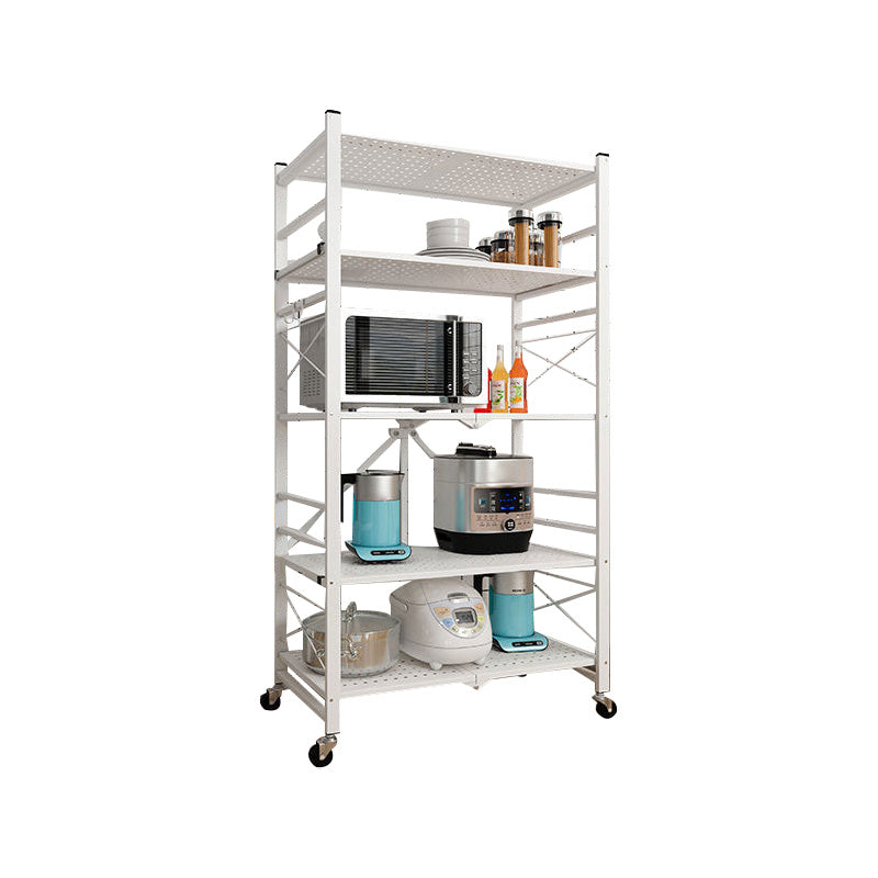 Industrial Folding Etagere Bookshelf Metal Open Bookshelf with Caster Wheels 31.9"L x 13.4"W x 63"H White Clearhalo 'Bookcases' 'furn' 'furn_bookcases' 'Furniture' 'furniture_bookcases' 'kitchen' 'kitchen_bookcases' 'Living Room Furniture' 'Office Furniture' 4844639