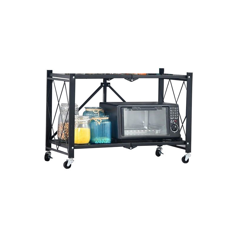 Industrial Folding Etagere Bookshelf Metal Open Bookshelf with Caster Wheels 28"L x 13.4"W x 19.3"H Black Clearhalo 'Bookcases' 'furn' 'furn_bookcases' 'Furniture' 'furniture_bookcases' 'kitchen' 'kitchen_bookcases' 'Living Room Furniture' 'Office Furniture' 4844641