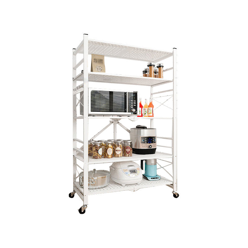 Industrial Folding Etagere Bookshelf Metal Open Bookshelf with Caster Wheels 39.8"L x 13.4"W x 63"H White Clearhalo 'Bookcases' 'furn' 'furn_bookcases' 'Furniture' 'furniture_bookcases' 'kitchen' 'kitchen_bookcases' 'Living Room Furniture' 'Office Furniture' 4844647