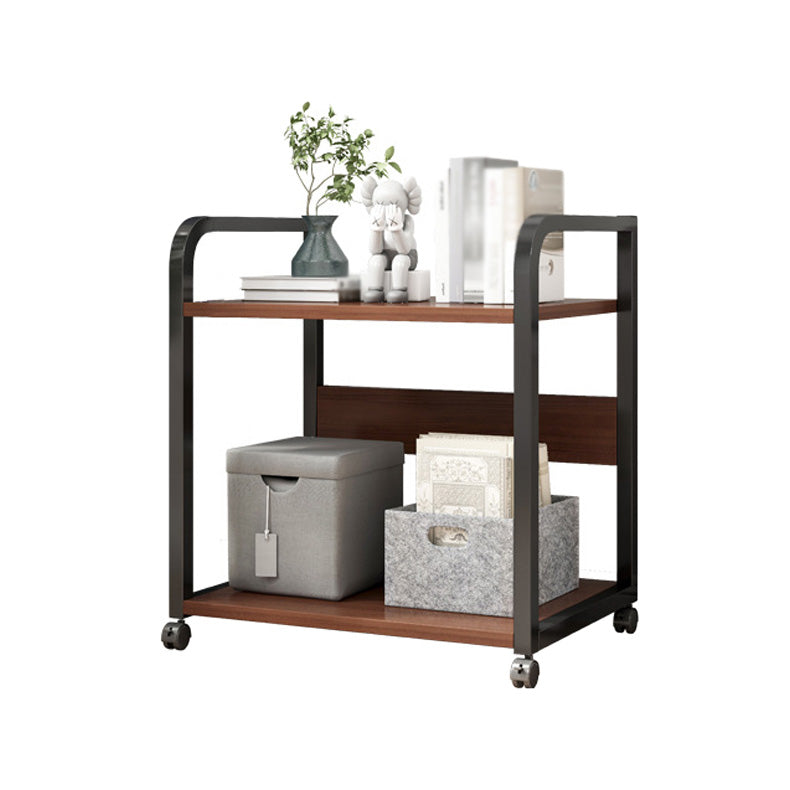 Industrial Etagere Bookshelf Steel Frame Manufactured Wood Shelf with Caster Wheels Black-Wood 25.5"H x 22"L x 16"W Clearhalo 'Bookcases' 'Furniture' 'furniture_bookcases' 'kitchen' 'kitchen_bookcases' 'Living Room Furniture' 'Office Furniture' 4844684