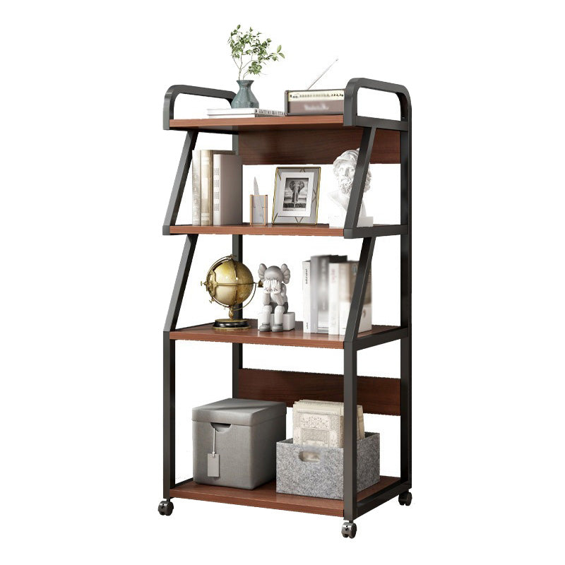 Industrial Etagere Bookshelf Steel Frame Manufactured Wood Shelf with Caster Wheels Black-Wood 21.7"L x 15.7"W x 51.6"H Clearhalo 'Bookcases' 'Furniture' 'furniture_bookcases' 'kitchen' 'kitchen_bookcases' 'Living Room Furniture' 'Office Furniture' 4844685