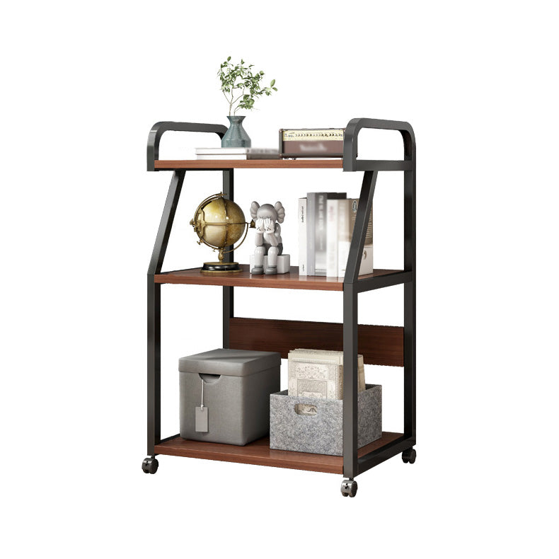 Industrial Etagere Bookshelf Steel Frame Manufactured Wood Shelf with Caster Wheels Black-Wood 21.7"L x 15.7"W x 39"H Clearhalo 'Bookcases' 'Furniture' 'furniture_bookcases' 'kitchen' 'kitchen_bookcases' 'Living Room Furniture' 'Office Furniture' 4844687