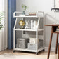 Industrial Etagere Bookshelf Steel Frame Manufactured Wood Shelf with Caster Wheels White 21.7"L x 15.7"W x 39"H Clearhalo 'Bookcases' 'Furniture' 'furniture_bookcases' 'kitchen' 'kitchen_bookcases' 'Living Room Furniture' 'Office Furniture' 4844691