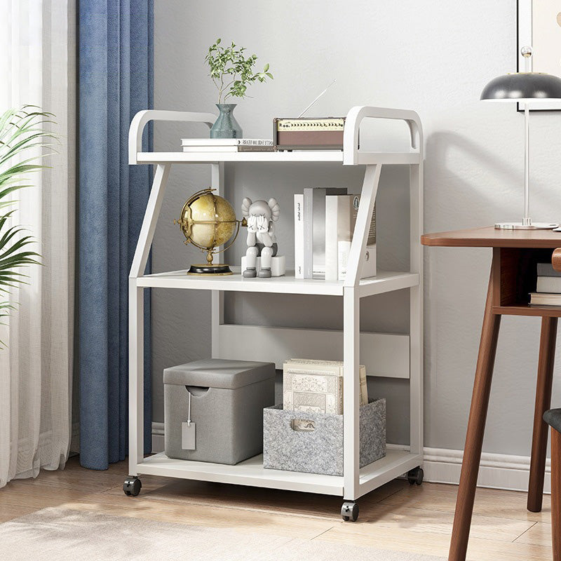 Industrial Etagere Bookshelf Steel Frame Manufactured Wood Shelf with Caster Wheels White 21.7"L x 15.7"W x 39"H Clearhalo 'Bookcases' 'Furniture' 'furniture_bookcases' 'kitchen' 'kitchen_bookcases' 'Living Room Furniture' 'Office Furniture' 4844691