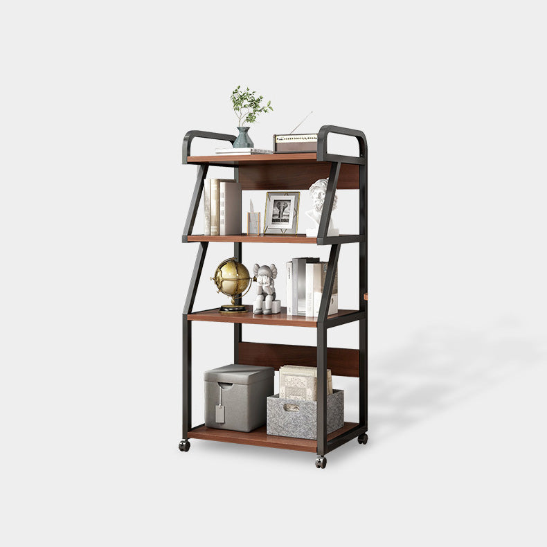 Industrial Etagere Bookshelf Steel Frame Manufactured Wood Shelf with Caster Wheels Clearhalo 'Bookcases' 'Furniture' 'furniture_bookcases' 'kitchen' 'kitchen_bookcases' 'Living Room Furniture' 'Office Furniture' 4844692