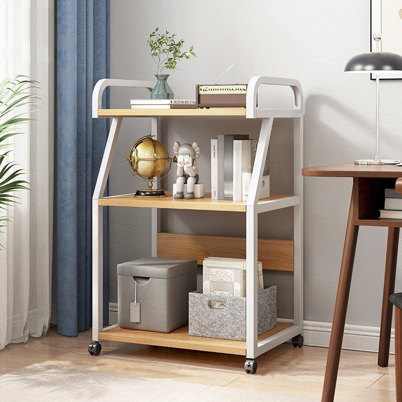 Industrial Etagere Bookshelf Steel Frame Manufactured Wood Shelf with Caster Wheels White-Wood 21.7"L x 15.7"W x 39"H Clearhalo 'Bookcases' 'Furniture' 'furniture_bookcases' 'kitchen' 'kitchen_bookcases' 'Living Room Furniture' 'Office Furniture' 4844693