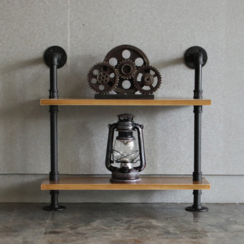 Wall Unit and Etagere Bookshelf Industrial Black Iron Frame and Pine Wood Shelf Etagere 23.6"L x 7.9"W x 23.6"H Clearhalo 'Bookcases' 'furn' 'furn_bookcases' 'Furniture' 'furniture_bookcases' 'kitchen' 'kitchen_bookcases' 'Living Room Furniture' 'Office Furniture' 4844761