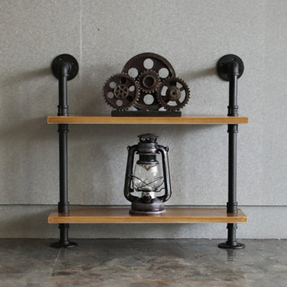 Wall Unit and Etagere Bookshelf Industrial Black Iron Frame and Pine Wood Shelf Etagere 23.6"L x 7.9"W x 23.6"H Clearhalo 'Bookcases' 'furn' 'furn_bookcases' 'Furniture' 'furniture_bookcases' 'kitchen' 'kitchen_bookcases' 'Living Room Furniture' 'Office Furniture' 4844761