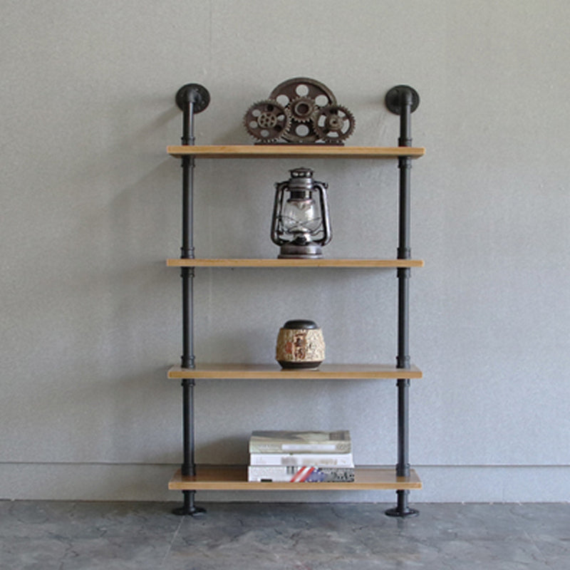 Wall Unit and Etagere Bookshelf Industrial Black Iron Frame and Pine Wood Shelf Etagere 23.6"L x 7.9"W x 47.2"H Clearhalo 'Bookcases' 'furn' 'furn_bookcases' 'Furniture' 'furniture_bookcases' 'kitchen' 'kitchen_bookcases' 'Living Room Furniture' 'Office Furniture' 4844764