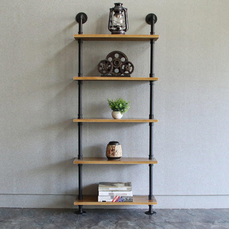 Wall Unit and Etagere Bookshelf Industrial Black Iron Frame and Pine Wood Shelf Etagere 23.6"L x 7.9"W x 59.1"H Clearhalo 'Bookcases' 'furn' 'furn_bookcases' 'Furniture' 'furniture_bookcases' 'kitchen' 'kitchen_bookcases' 'Living Room Furniture' 'Office Furniture' 4844767
