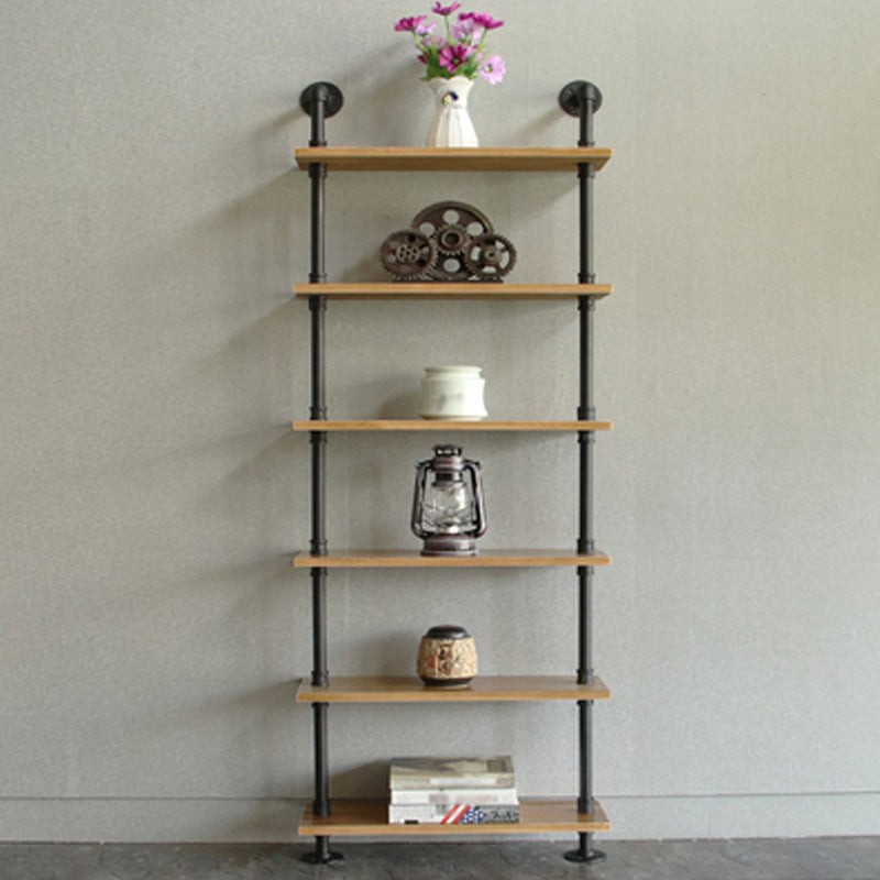 Wall Unit and Etagere Bookshelf Industrial Black Iron Frame and Pine Wood Shelf Etagere 23.6"L x 7.9"W x 70.9"H Clearhalo 'Bookcases' 'furn' 'furn_bookcases' 'Furniture' 'furniture_bookcases' 'kitchen' 'kitchen_bookcases' 'Living Room Furniture' 'Office Furniture' 4844769