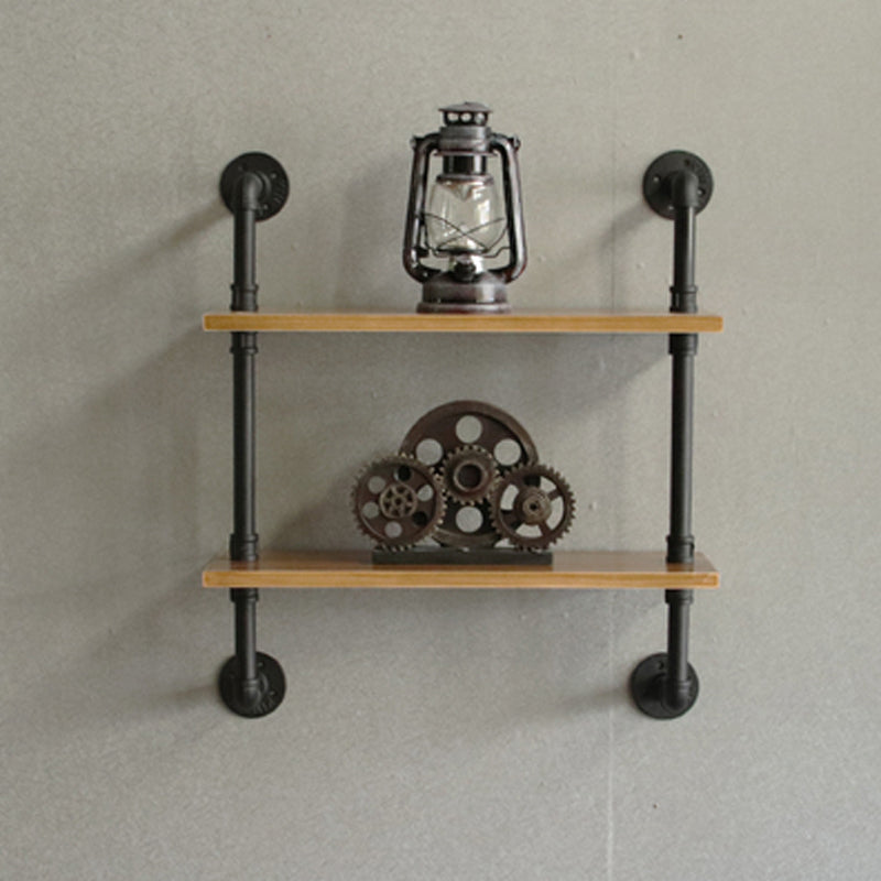 Wall Unit and Etagere Bookshelf Industrial Black Iron Frame and Pine Wood Shelf Wall Unit 23.6"L x 7.9"W x 23.6"H Clearhalo 'Bookcases' 'furn' 'furn_bookcases' 'Furniture' 'furniture_bookcases' 'kitchen' 'kitchen_bookcases' 'Living Room Furniture' 'Office Furniture' 4844770