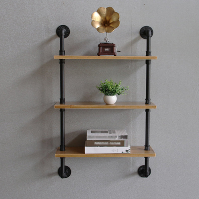 Wall Unit and Etagere Bookshelf Industrial Black Iron Frame and Pine Wood Shelf Wall Unit 24"L x 8"W x 35"H Clearhalo 'Bookcases' 'furn' 'furn_bookcases' 'Furniture' 'furniture_bookcases' 'kitchen' 'kitchen_bookcases' 'Living Room Furniture' 'Office Furniture' 4844772