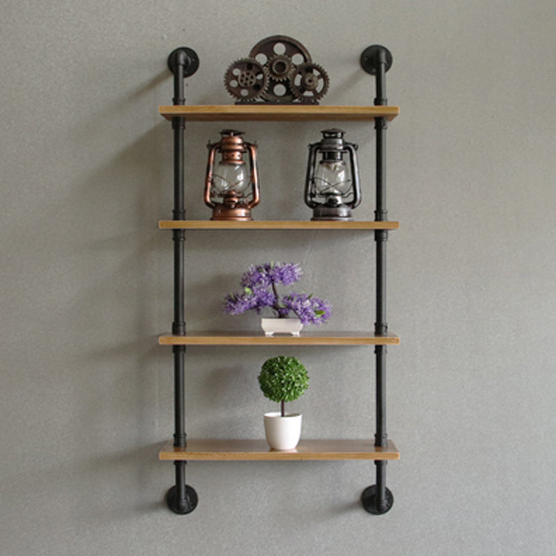 Wall Unit and Etagere Bookshelf Industrial Black Iron Frame and Pine Wood Shelf Wall Unit 23.6"L x 7.9"W x 47.2"H Clearhalo 'Bookcases' 'furn' 'furn_bookcases' 'Furniture' 'furniture_bookcases' 'kitchen' 'kitchen_bookcases' 'Living Room Furniture' 'Office Furniture' 4844774