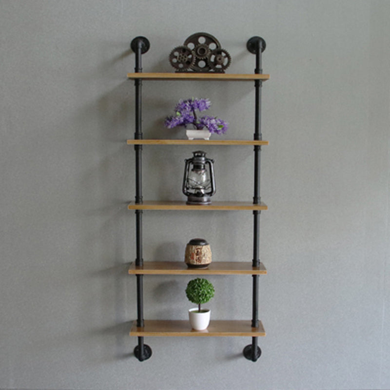 Wall Unit and Etagere Bookshelf Industrial Black Iron Frame and Pine Wood Shelf Wall Unit 23.6"L x 7.9"W x 59.1"H Clearhalo 'Bookcases' 'furn' 'furn_bookcases' 'Furniture' 'furniture_bookcases' 'kitchen' 'kitchen_bookcases' 'Living Room Furniture' 'Office Furniture' 4844776