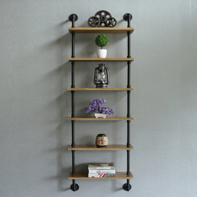 Wall Unit and Etagere Bookshelf Industrial Black Iron Frame and Pine Wood Shelf Wall Unit 23.6"L x 7.9"W x 70.9"H Clearhalo 'Bookcases' 'furn' 'furn_bookcases' 'Furniture' 'furniture_bookcases' 'kitchen' 'kitchen_bookcases' 'Living Room Furniture' 'Office Furniture' 4844778