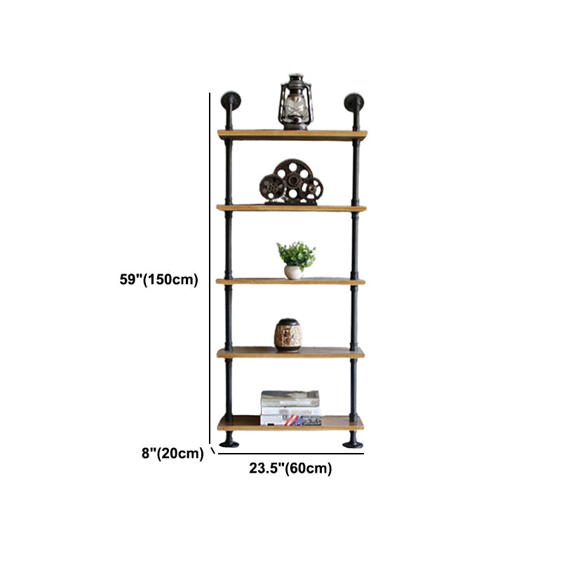 Wall Unit and Etagere Bookshelf Industrial Black Iron Frame and Pine Wood Shelf Clearhalo 'Bookcases' 'furn' 'furn_bookcases' 'Furniture' 'furniture_bookcases' 'kitchen' 'kitchen_bookcases' 'Living Room Furniture' 'Office Furniture' 4844785