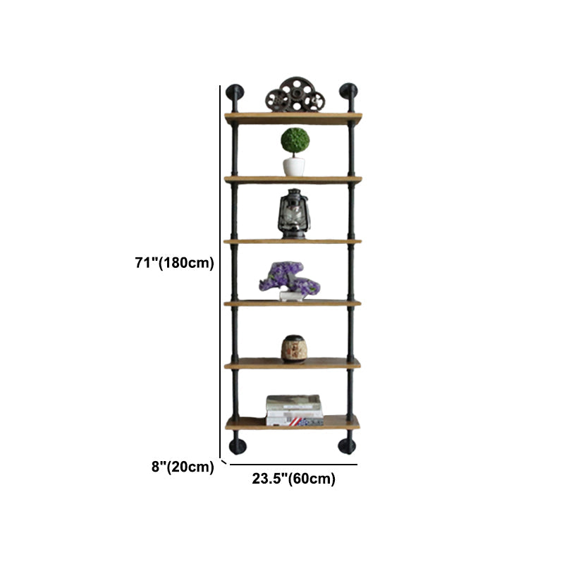 Wall Unit and Etagere Bookshelf Industrial Black Iron Frame and Pine Wood Shelf Clearhalo 'Bookcases' 'furn' 'furn_bookcases' 'Furniture' 'furniture_bookcases' 'kitchen' 'kitchen_bookcases' 'Living Room Furniture' 'Office Furniture' 4844788