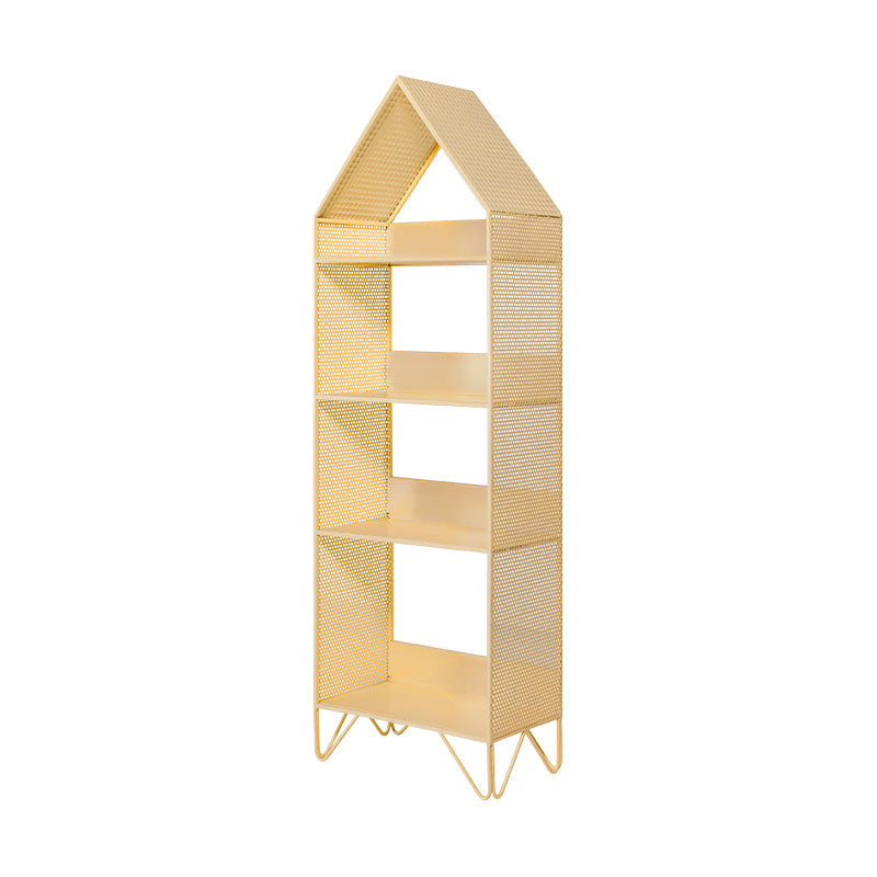 Scandinavian Metal Geometric Bookshelf Vertical Open Iron Bookshelf 16.1"L x 9.1"W x 50.4"H Gold Clearhalo 'Bookcases' 'furn' 'furn_bookcases' 'Furniture' 'furniture_bookcases' 'kitchen' 'kitchen_bookcases' 'Living Room Furniture' 'Office Furniture' 4844792