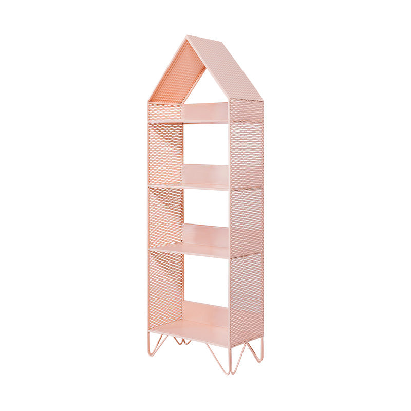 Scandinavian Metal Geometric Bookshelf Vertical Open Iron Bookshelf 16.1"L x 9.1"W x 50.4"H Pink Clearhalo 'Bookcases' 'furn' 'furn_bookcases' 'Furniture' 'furniture_bookcases' 'kitchen' 'kitchen_bookcases' 'Living Room Furniture' 'Office Furniture' 4844799