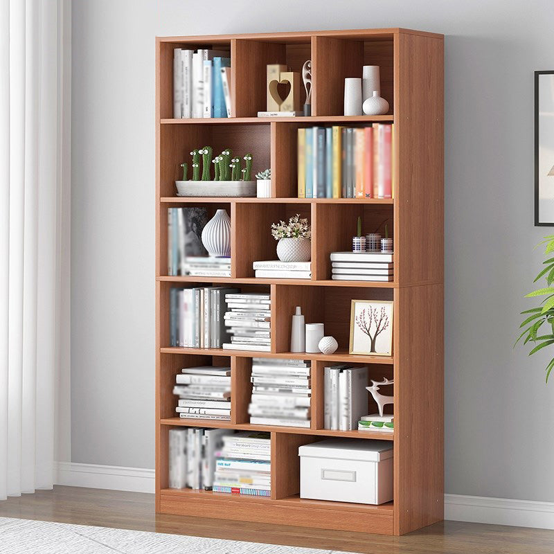 Manufactured Wood Standard Bookshelf Scandinavian Vertical Closed Back Bookshelf Red Brown 31.5"L x 9.4"W x 70.1"H Bookcases Clearhalo 'Bookcases' 'Furniture' 'furniture_bookcases' 'kitchen' 'kitchen_bookcases' 'Living Room Furniture' 'Office Furniture' 4844867