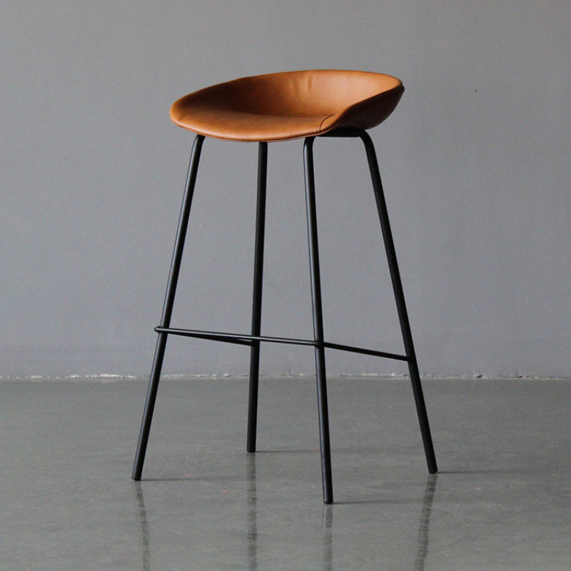 Modern Style Bar-stool PU Leather Counter Bar Stool with Metal Legs for Kitchen Yellow-Brown 1 Piece Clearhalo 'Bar Furniture' 'Bar Stools' 'bar_stools' 'furn' 'furn_bar_stools' 'Furniture' 'furniture_bar_stools' 'Kitchen & Dining Furniture' 4850216