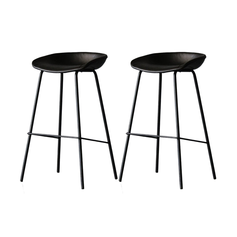 Modern Style Bar-stool PU Leather Counter Bar Stool with Metal Legs for Kitchen Textured Black 2 Piece Set Clearhalo 'Bar Furniture' 'Bar Stools' 'bar_stools' 'furn' 'furn_bar_stools' 'Furniture' 'furniture_bar_stools' 'Kitchen & Dining Furniture' 4850222