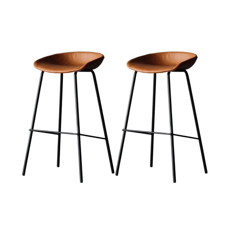 Modern Style Bar-stool PU Leather Counter Bar Stool with Metal Legs for Kitchen Yellow-Brown 2 Piece Set Clearhalo 'Bar Furniture' 'Bar Stools' 'bar_stools' 'furn' 'furn_bar_stools' 'Furniture' 'furniture_bar_stools' 'Kitchen & Dining Furniture' 4850226