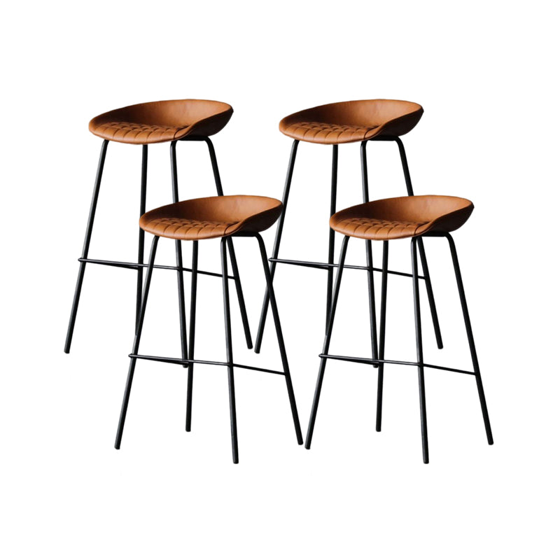 Modern Style Bar-stool PU Leather Counter Bar Stool with Metal Legs for Kitchen Light Brown 4 Piece Set Clearhalo 'Bar Furniture' 'Bar Stools' 'bar_stools' 'furn' 'furn_bar_stools' 'Furniture' 'furniture_bar_stools' 'Kitchen & Dining Furniture' 4850233