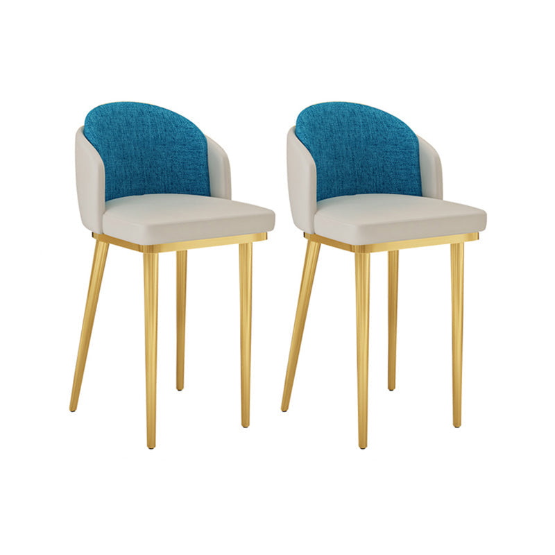 Nordic Design Upholstered Bar Stools for Home Armless Low Back Stools with Cushion Gray-Blue Gold 2 Piece Set Clearhalo 'Bar Furniture' 'Bar Stools' 'bar_stools' 'furn' 'furn_bar_stools' 'Furniture' 'furniture_bar_stools' 'Kitchen & Dining Furniture' 4850600