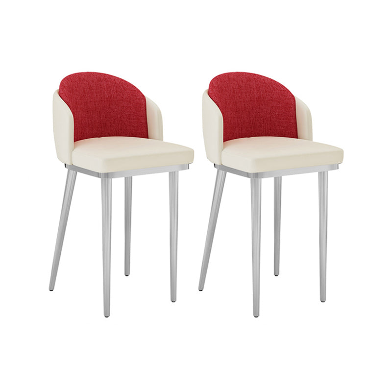 Nordic Design Upholstered Bar Stools for Home Armless Low Back Stools with Cushion White-Red Silver 2 Piece Set Clearhalo 'Bar Furniture' 'Bar Stools' 'bar_stools' 'furn' 'furn_bar_stools' 'Furniture' 'furniture_bar_stools' 'Kitchen & Dining Furniture' 4850606